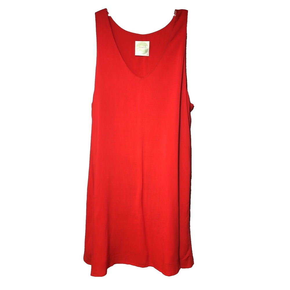 Pearle 88 Red Trapeze Lined‎ V-Neck Dress Lightweight Size Large